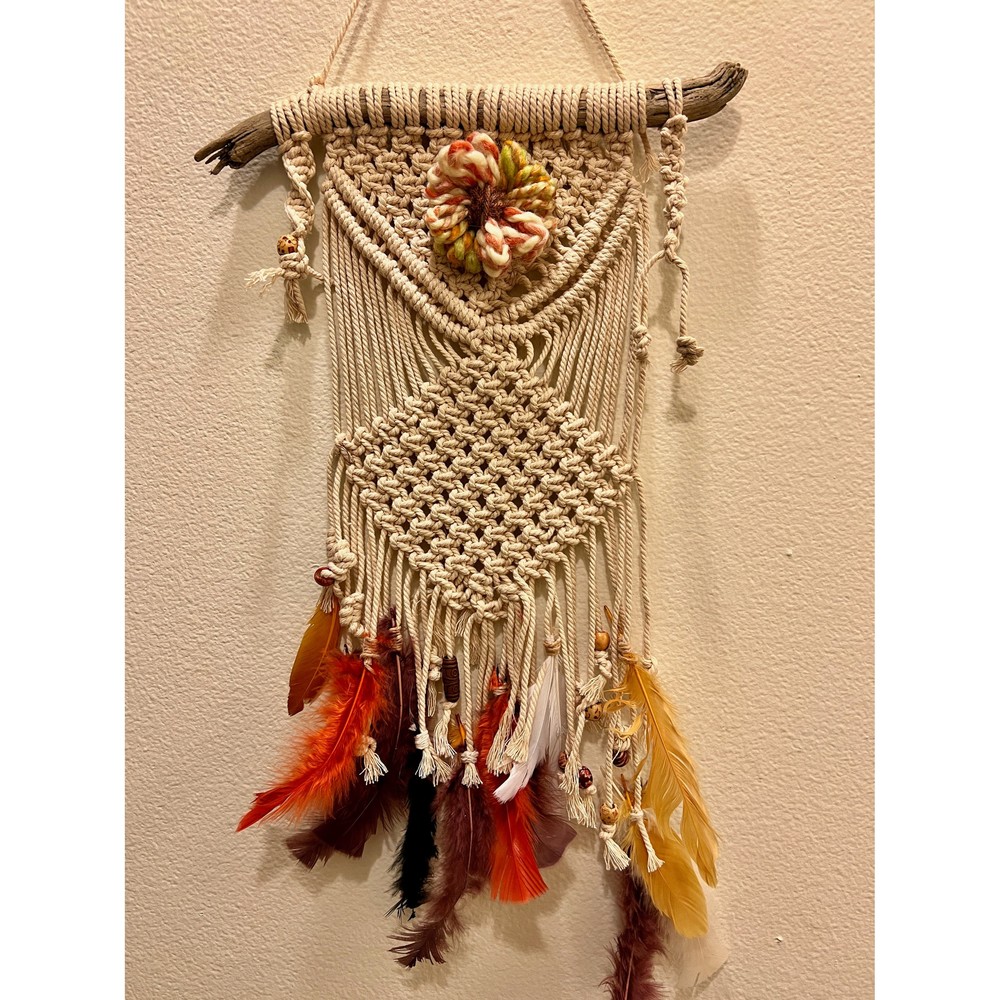 Fall Vibes Wall Hanging w/ feathers and flower | Boho home decor Rustic Tapestry